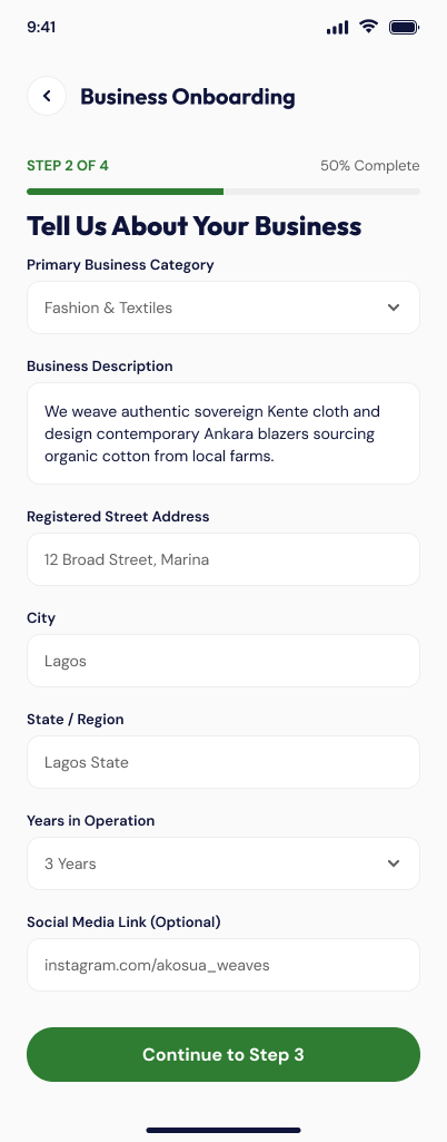 Afromart seller step 2: Build your business profile