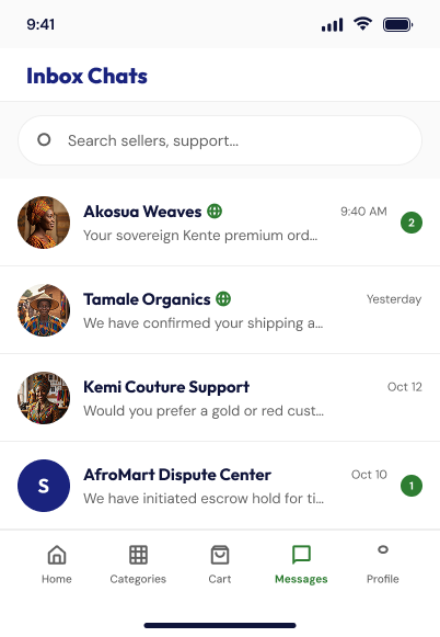Afromart messaging app screen